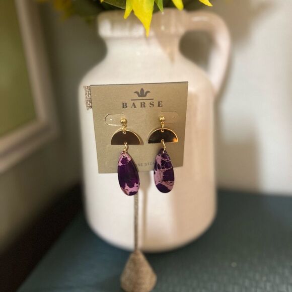 Studio Barse Gold and Purple Jasper Drop Earrings #BRER - Picture 1 of 6